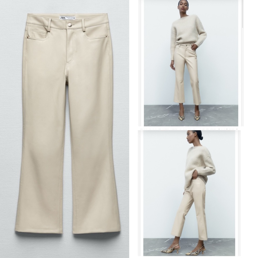 ZARA Women's Cream Straight-Leg Faux Leather Pants